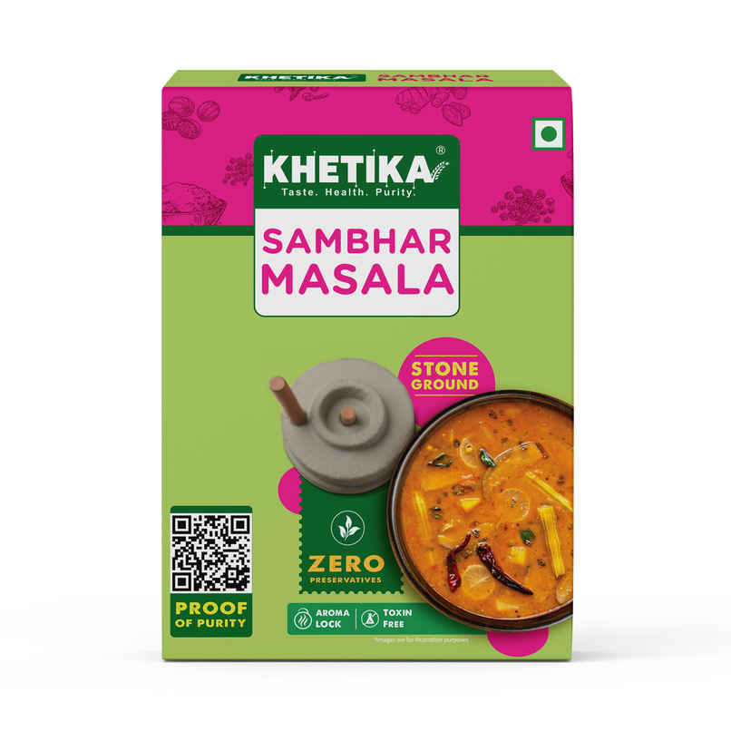 Khetika Sambhar Masala | Stone Ground | Zero Preservatives & Rich Aroma Khetika Sambhar Masala | Stone Ground | Zero Preservatives & Rich Aroma