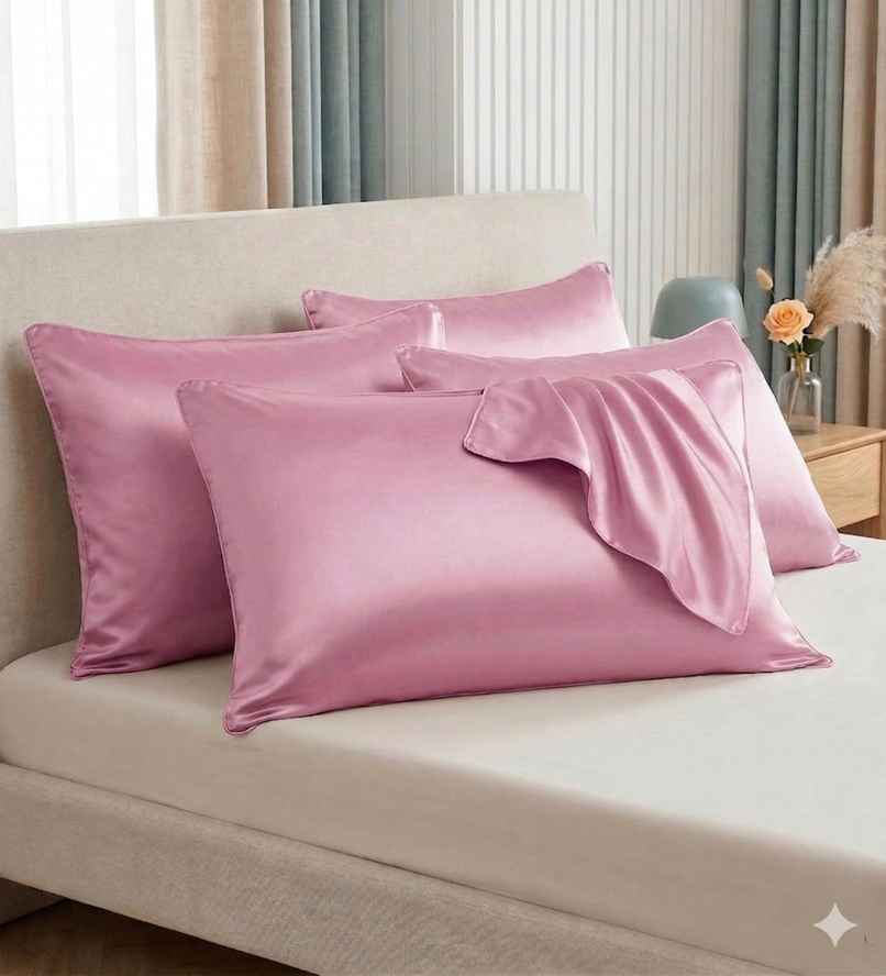 Casacraft by Pepperfry Pink Solid 400 TC Silk 4 Pillow Covers With 6 Scrunchies Free Casacraft by Pepperfry Pink Solid 400 TC Silk 4 Pillow Covers With 6 Scrunchies Free