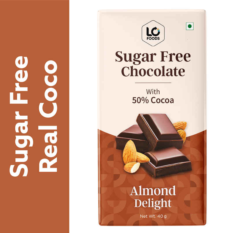Lo Foods Almond Sugar Free Dark Chocolate Bar | Premium Cocoa Butter Healthy Chocolate