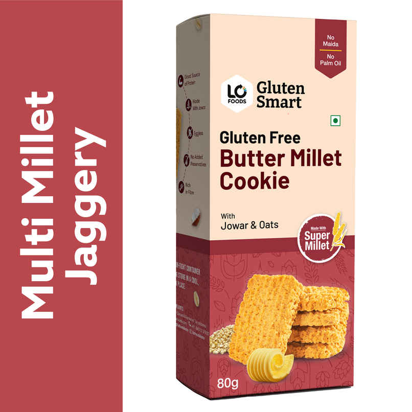 Lo Foods Gluten Free Butter Millet Cookies | Jaggery Biscuit with Jowar Oats