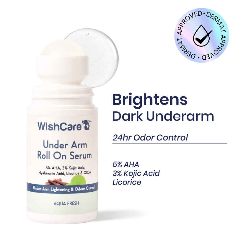 WishCare Underarm Roll On Serum|5% AHA & 3% Kojic Acid | Lightening & Odour Control|Aqua Fresh