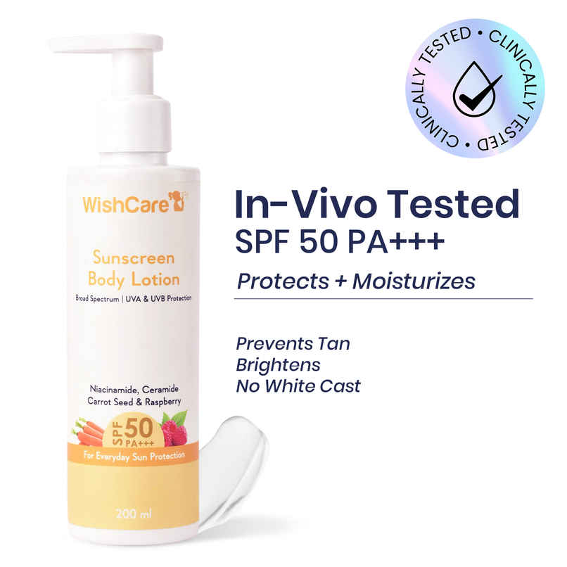 WishCare Sunscreen Body Lotion SPF 50 PA++++ | In-Vivo Tested | Body Sunscreen With No Cast