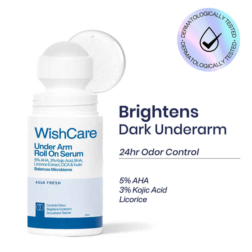 WishCare Underarm Roll On Serum | 5% AHA & 3% Kojic Acid | Underarm Lightening & Odour Control