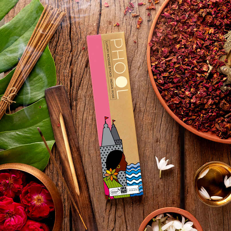 Indian Rose Agarbatti | 100% Natural & Charcoal Free Incense Sticks | Phool Indian Rose Agarbatti | 100% Natural & Charcoal Free Incense Sticks | Phool