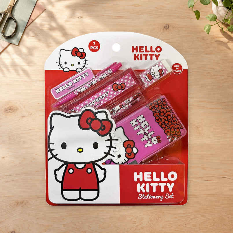 Striders Hello Kitty Stationery Kit | Pen, Pencils, Ruler, Eraser, Sharpener & Pencil Box