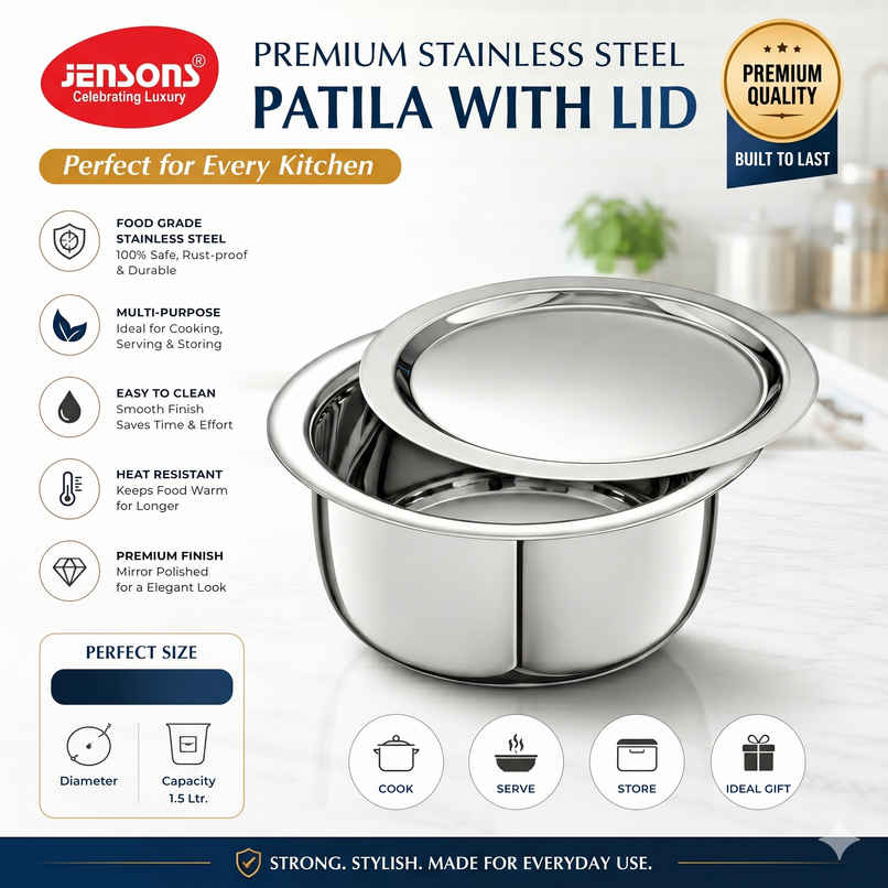 Jensons Capsul Bottom Patila with Lid | 12 Inch Induction Compatible Jensons Capsul Bottom Patila with Lid | 12 Inch Induction Compatible