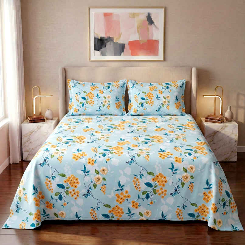 Dream Living 115 GSM Double Bedsheet Set |220 x 250 cm| With 2 Pillow Covers
