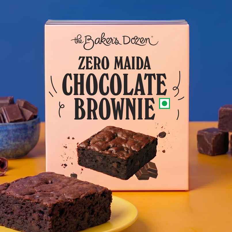 The Baker's Dozen Chocolate Brownie Zero Maida | Eggless | Veg | Bakery Delight | Dark Choco Chips The Baker's Dozen Chocolate Brownie Zero Maida | Eggless | Veg | Bakery Delight | Dark Choco Chips
