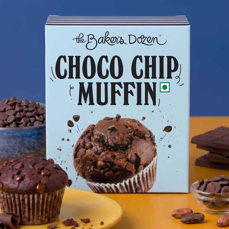 The Baker's Dozen Choco Chip Muffin | Dark Chocolate Chips | Eggless | Veg Cake | Bakery Delight The Baker's Dozen Choco Chip Muffin | Dark Chocolate Chips | Eggless | Veg Cake | Bakery Delight