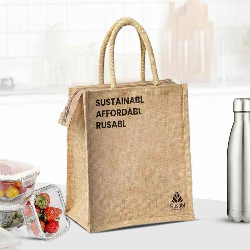 Rusabl Jute Tote Lunch Bag with Zipper Rusabl Jute Tote Lunch Bag with Zipper