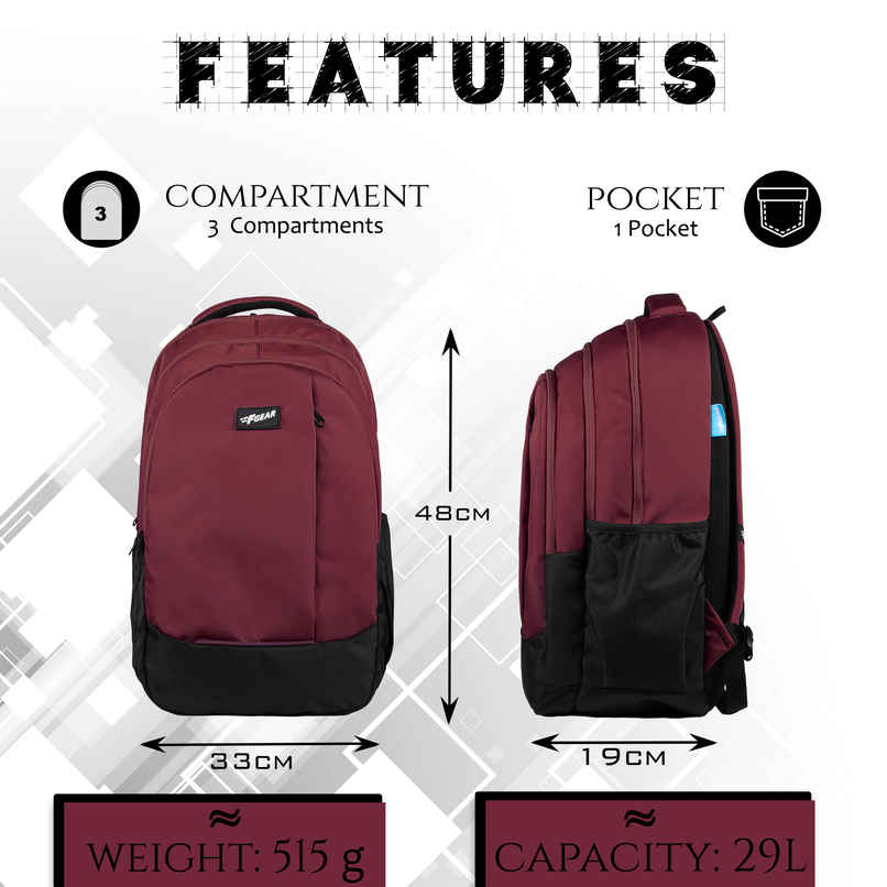 F Gear Unisex Solid Polyester 29 L Backpack | Black and Maroon F Gear Unisex Solid Polyester 29 L Backpack | Black and Maroon