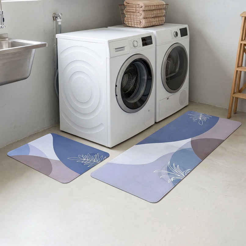 Casacraft by Pepperfry Anti- Skid Abstract Door Mat and Floor Runner set | Multicolor