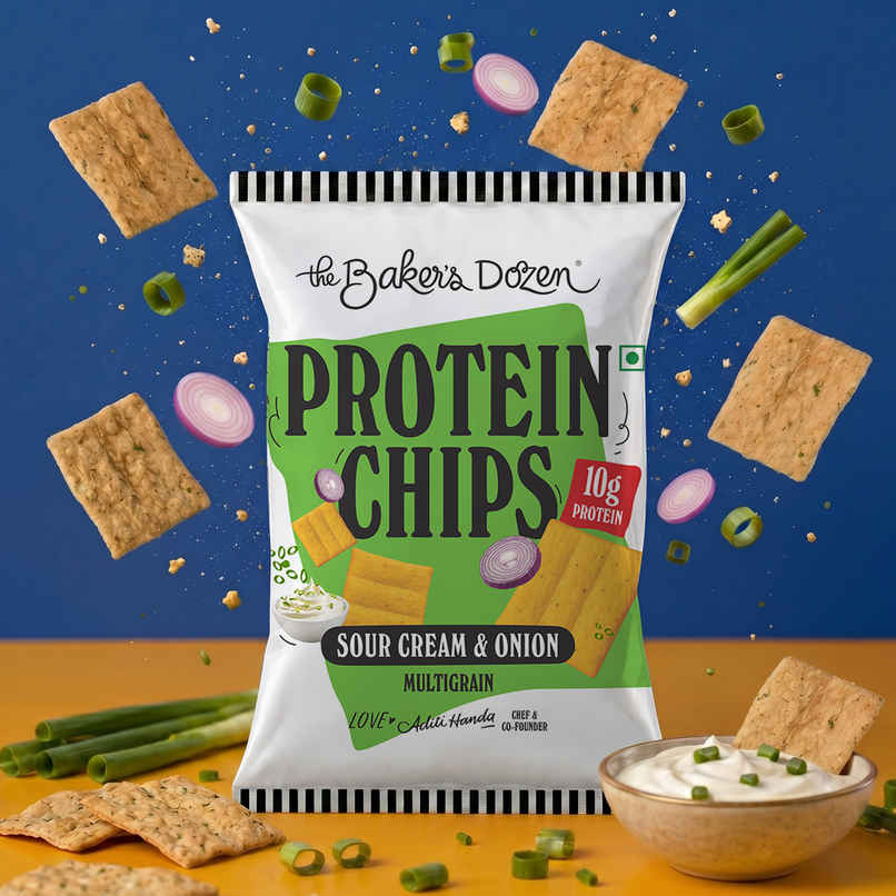 The Baker's Dozen Protein Chips Sour Cream & Onion Multigrain | 10g Protein | Baked | Healthy Snack The Baker's Dozen Protein Chips Sour Cream & Onion Multigrain | 10g Protein | Baked | Healthy Snack