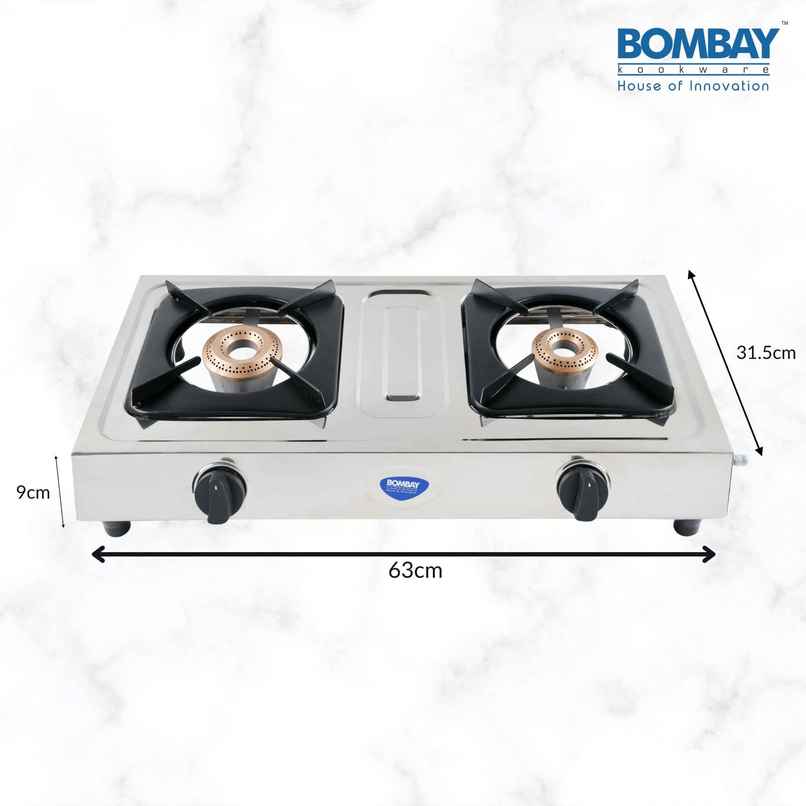 Bombay Kookware Gas stove 2 burner Steel Top Bombay Kookware Gas stove 2 burner Steel Top