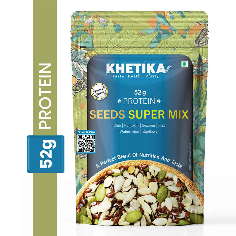 Khetika Super Seeds Mix | 52g Protein | High in Dietary Fibre | Chia, Flax & Mixed Seeds