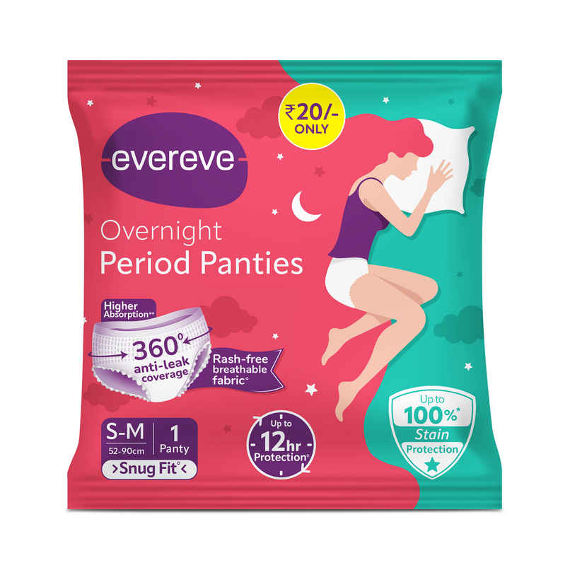 Evereve Period Panty | Heavy Flow | 360 degree Leak Protection | Disposable | S-M