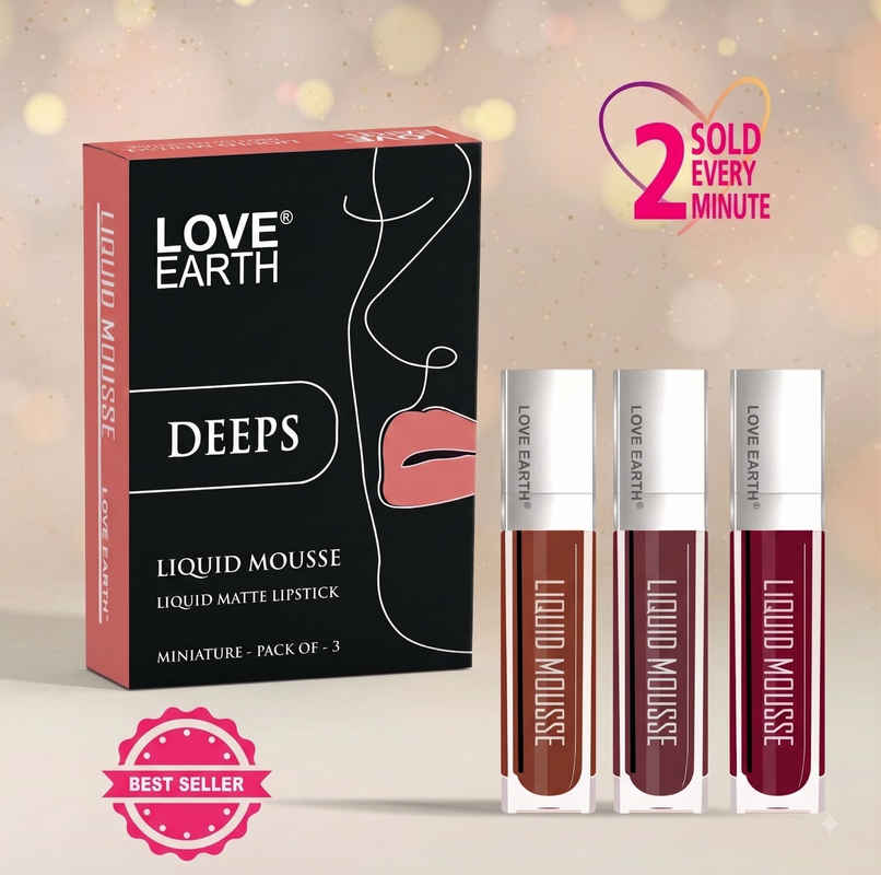 Love Earth Liquid Mousse Matte Lipstick | Deeps | Pack of 3 Love Earth Liquid Mousse Matte Lipstick | Deeps | Pack of 3