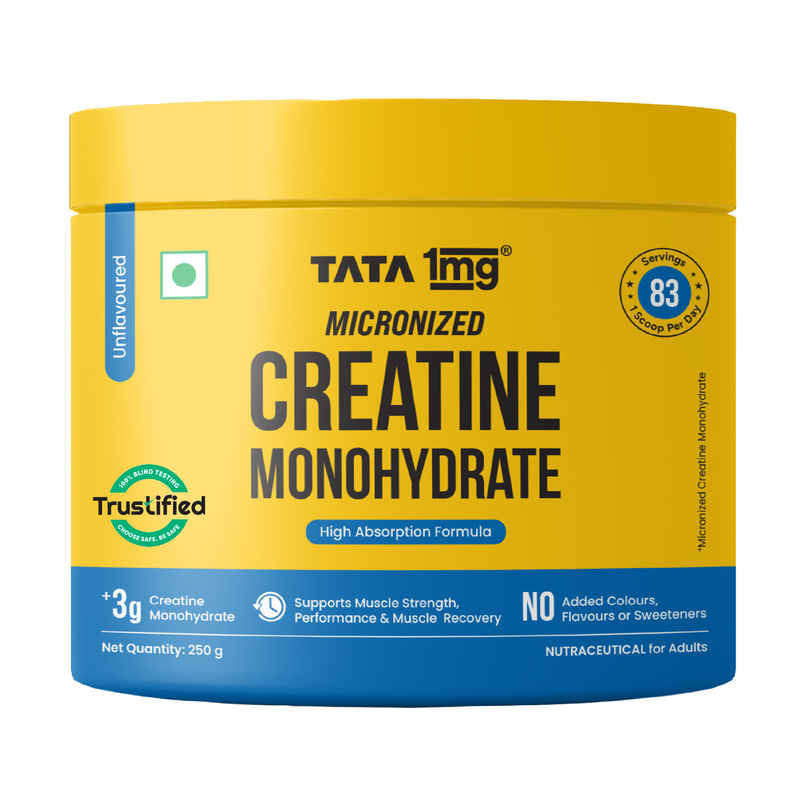 Tata 1mg Creatine Monohydrate | Each Batch tested DCT& DHT Safe | Fast Absorption | Unflavoured Tata 1mg Creatine Monohydrate | Each Batch tested DCT& DHT Safe | Fast Absorption | Unflavoured