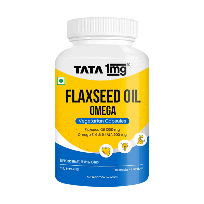 Tata 1mg Flaxseed Oil | 1000 mg Veg Capsules | Omega 3 6 9 Fatty Acid | Supports Heart Health Tata 1mg Flaxseed Oil | 1000 mg Veg Capsules | Omega 3 6 9 Fatty Acid | Supports Heart Health