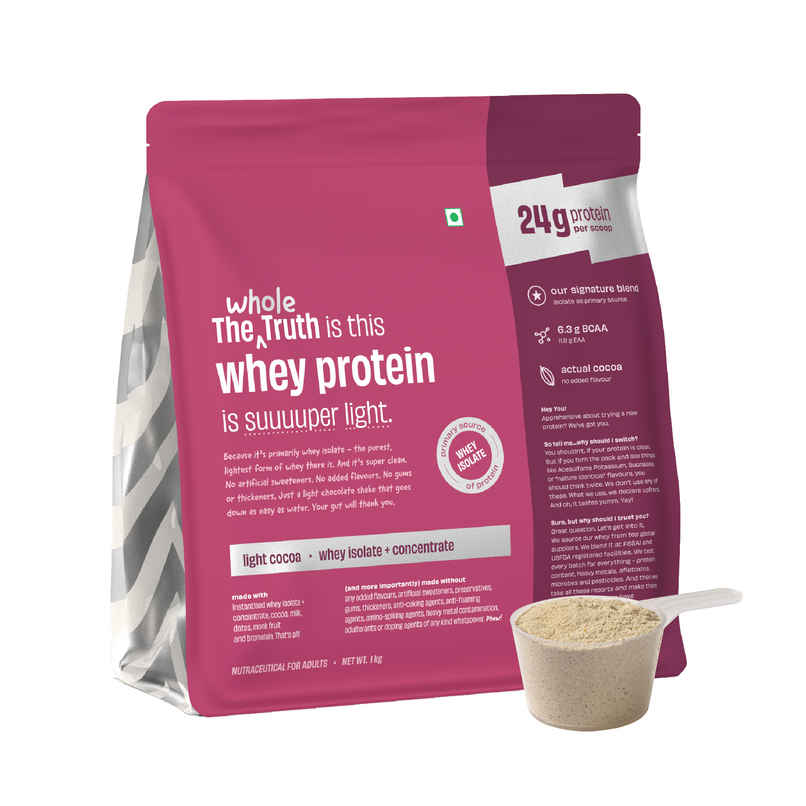 The Whole Truth Whey Protein Powder | Light Cocoa | 24g Protein Per Scoop