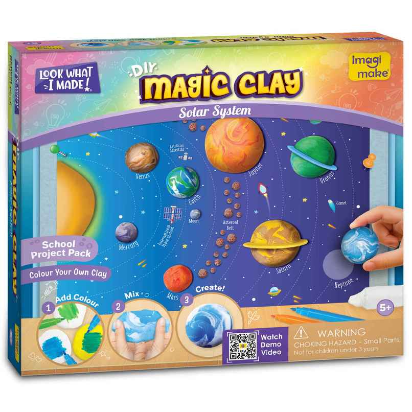 Imagimake DIY Magic Clay Solar System Theme Art and Craft Kit Birthday Gifting Toys for Kids