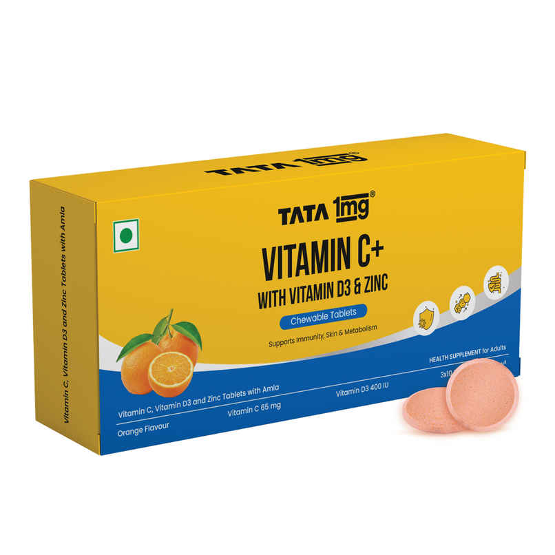 Tata 1mg Vitamin C D3 Zinc Amla Extract Chewable Tablet Supports Immunity Mineral Supplement