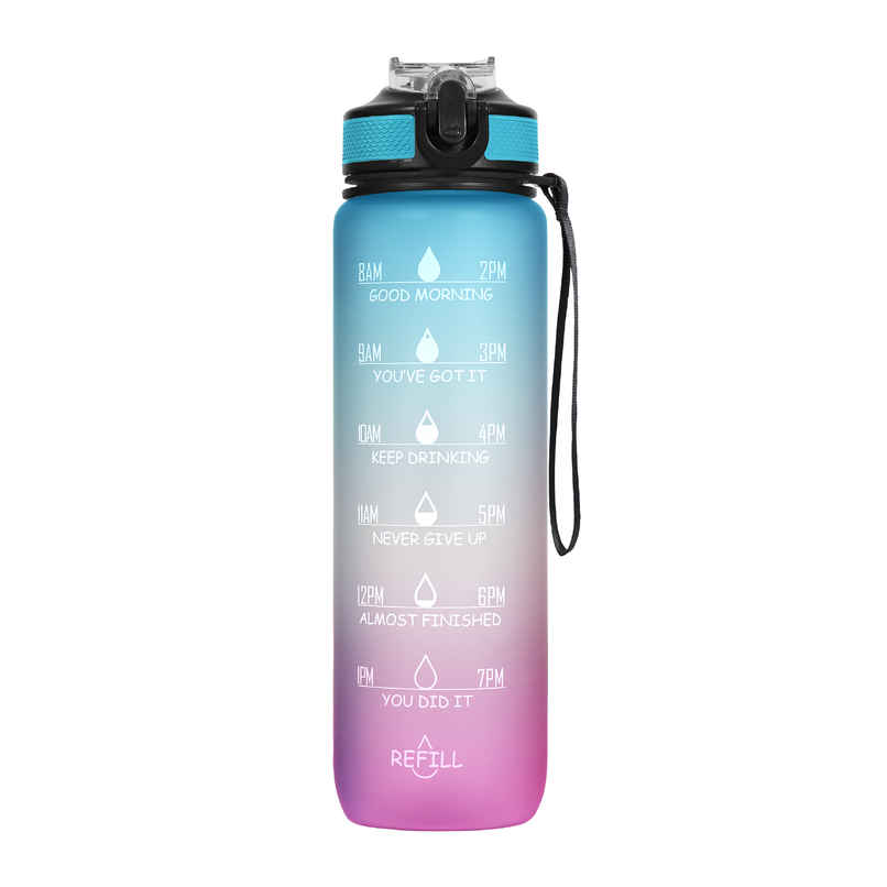 Solara 100% BPA Free Tritan Plastic Water Bottle with Time Markings | Blue and Fuschia | 1 L