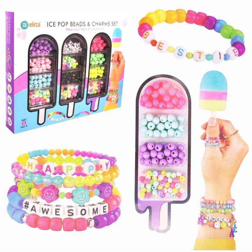 Ekta Ice Pop Beads & Charms Set, Make Your Own Personalized Bracelets & Jewelry Craft Kit for Kids Ekta Ice Pop Beads & Charms Set, Make Your Own Personalized Bracelets & Jewelry Craft Kit for Kids