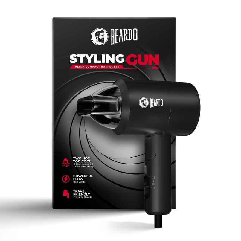BEARDO Styling Gun Ultra Compact Hair Dryer, 1100 Watts Foldable Hair Dryer, 3 Heat 2 Speed Setting - Matte Black