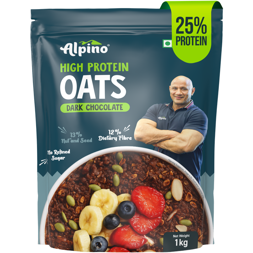 Alpino 25g High Protein Oats Dark Chocolate with Dry Fruit Nut & Seed Mix | No Refined Sugar & Salt Alpino 25g High Protein Oats Dark Chocolate with Dry Fruit Nut & Seed Mix | No Refined Sugar & Salt