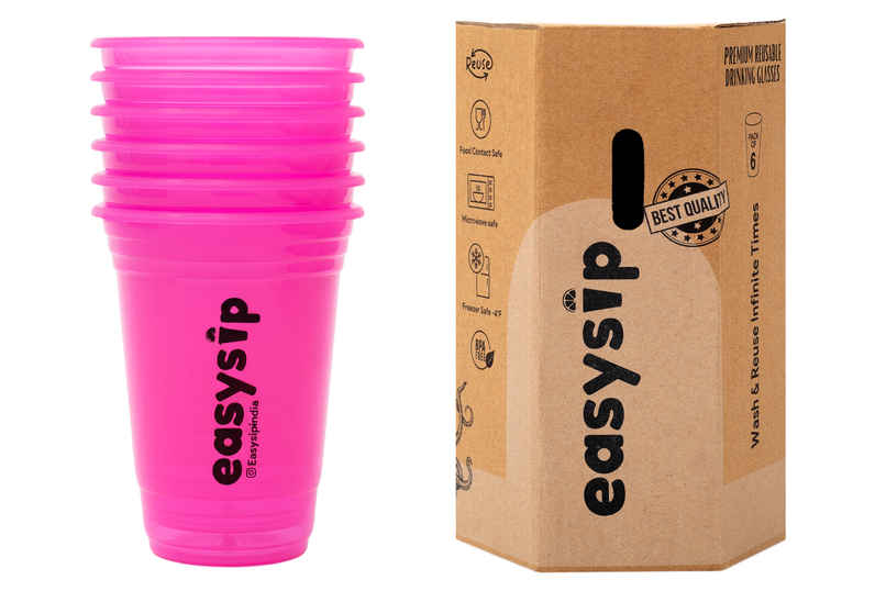 Easysip Premium Drinking Reusable Party Glasses | Pink - 400 ml