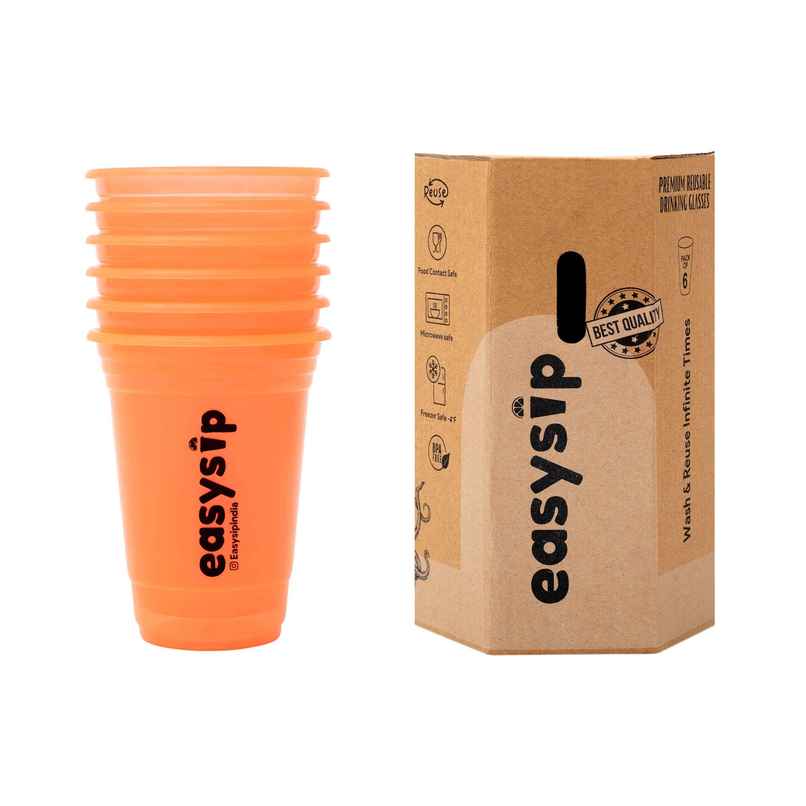 Easysip Premium Drinking Reusable Party Glasses | Orange - 400 ml