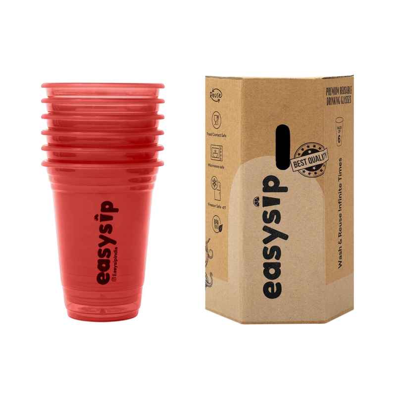 Easysip Premium Drinking Reusable Party Glasses | Red | 400 ml