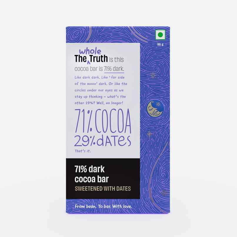 The Whole Truth Dark Cocoa Bar- 71% Dark | 80 g | Sweetened with dates