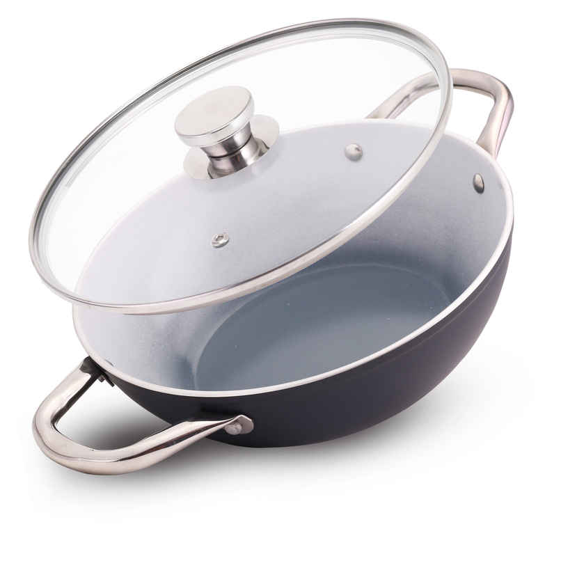 Wonderchef Eco Glide Kadhai with Lid | 28 cm | 4.3 L | Ceramic Coating | Induction Compatible | Grey Wonderchef Eco Glide Kadhai with Lid | 28 cm | 4.3 L | Ceramic Coating | Induction Compatible | Grey