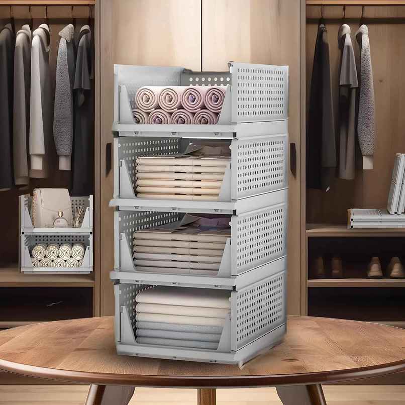 Kuber Industries Plastic Storage Wardrobe Organizer for Almirah|Large|Pack of 4|Gray Kuber Industries Plastic Storage Wardrobe Organizer for Almirah|Large|Pack of 4|Gray