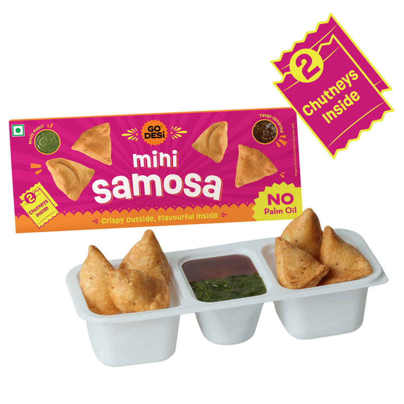GO DESi Mini Samosa | No Palm Oil | 2 Chutneys Inside| Namkeen Snacks