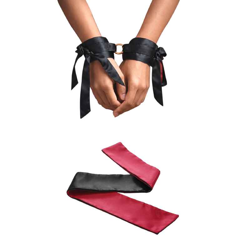 SVISH Veil Velvet Soft Blindfold with Handcuffs for Sensory Play | Red and Black