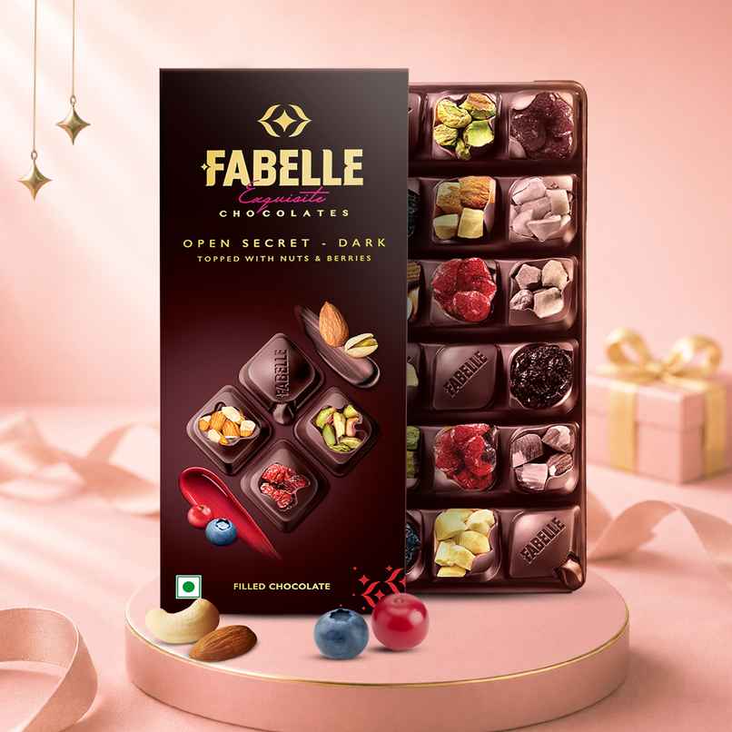 Fabelle Open Secret Dark Chocolate Handcrafted Bar With Exotic Nuts & Berries Handcrafted Bar