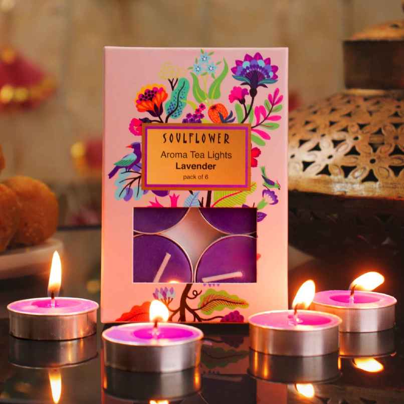 Tea Light Candles | Lavender | Pack of 6 | Party T-Lights | Soulflower