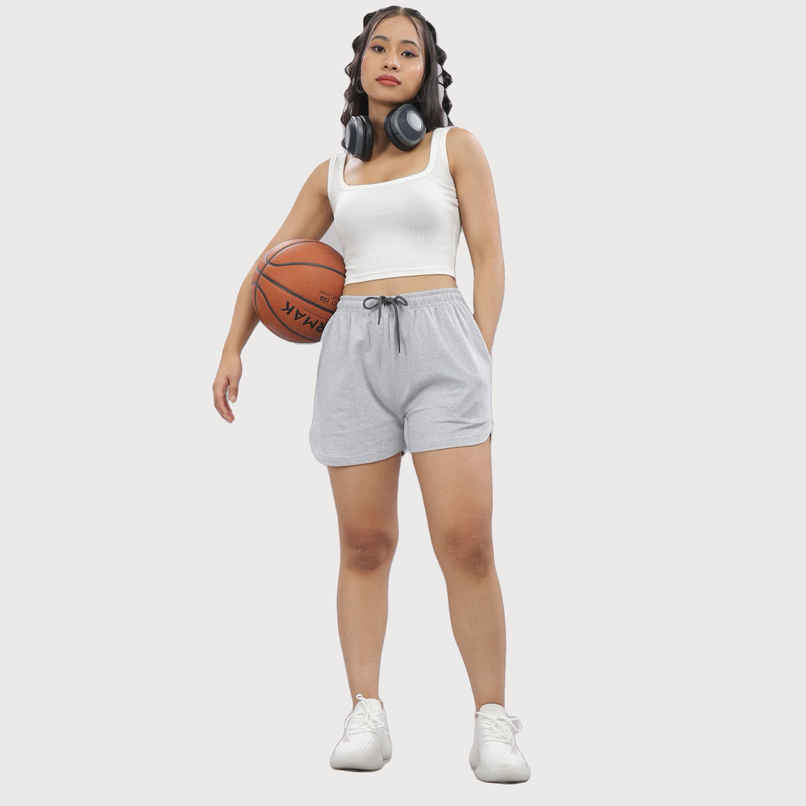 Springman Solid Grey Shorts With Elastic & Drawstring For Women | S