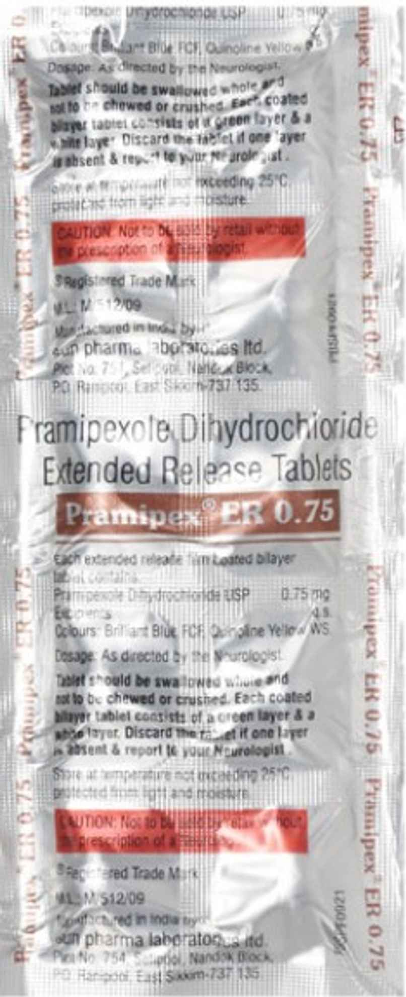 Pramipex ER 0.75 Tablet