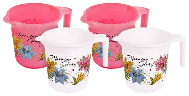 Kuber Industries Plastic Bathroom Mug - 4 Pieces | Pink & White | 500 ml