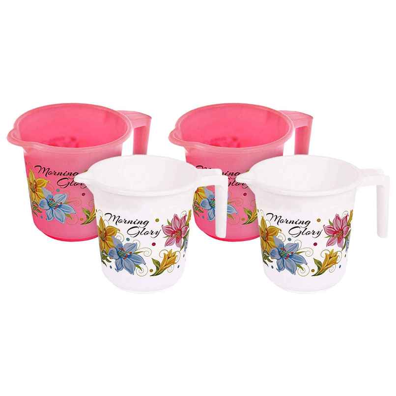 Kuber Industries Plastic Bathroom Mug - 4 Pieces | Pink & White | 500 ml Kuber Industries Plastic Bathroom Mug - 4 Pieces | Pink & White | 500 ml