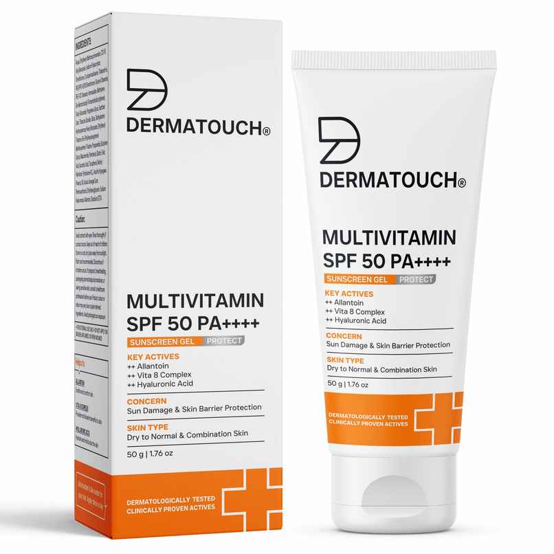Dermatouch Multivitamin SPF 50 PA++++ Sunscreen Gel UVA-UVB Protection Zero White Cast Unisex Dermatouch Multivitamin SPF 50 PA++++ Sunscreen Gel UVA-UVB Protection Zero White Cast Unisex