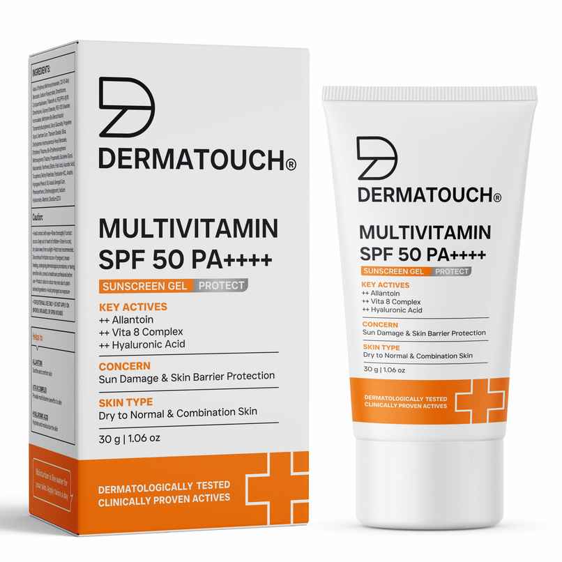 Dermatouch Multivitamin SPF 50 PA++++ Sunscreen Gel UVA-UVB Protection Zero White Cast Unisex Dermatouch Multivitamin SPF 50 PA++++ Sunscreen Gel UVA-UVB Protection Zero White Cast Unisex