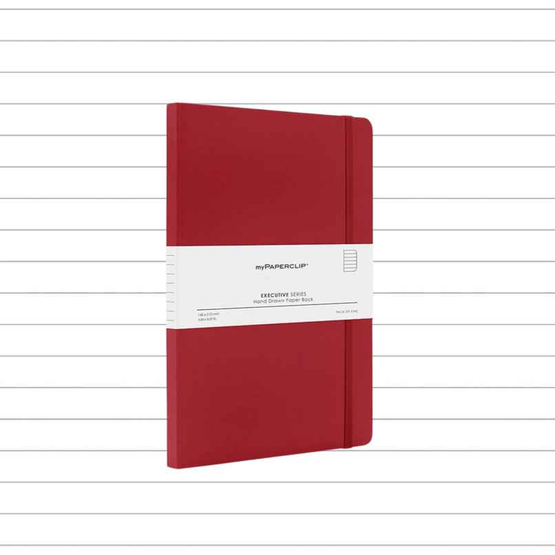 myPAPERCLIP Executive Series A5 Ruled Notebook | Red | 240 Pages | 18 x 21 cm | Flat-lay Design