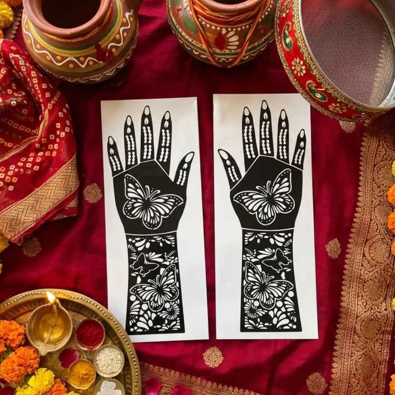 Regal Butterfly Hand Mehndi Stencil | ServDharm Regal Butterfly Hand Mehndi Stencil | ServDharm
