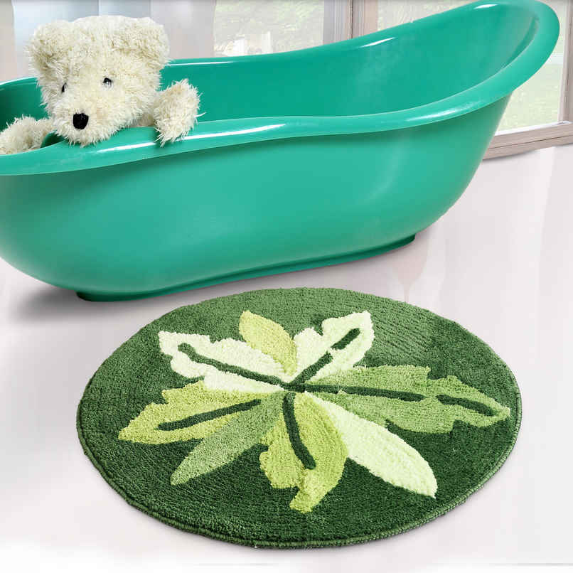 Saral Home Cotton Anti-Skid Round Leaf Bathmat | 60 x 60 cm | Green