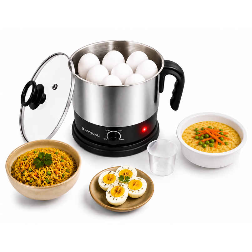 Longway Handy 1.5 Ltr Multi-Cooker Electric Kettle with Stainless Steel Body(Black & Silver,600Watt